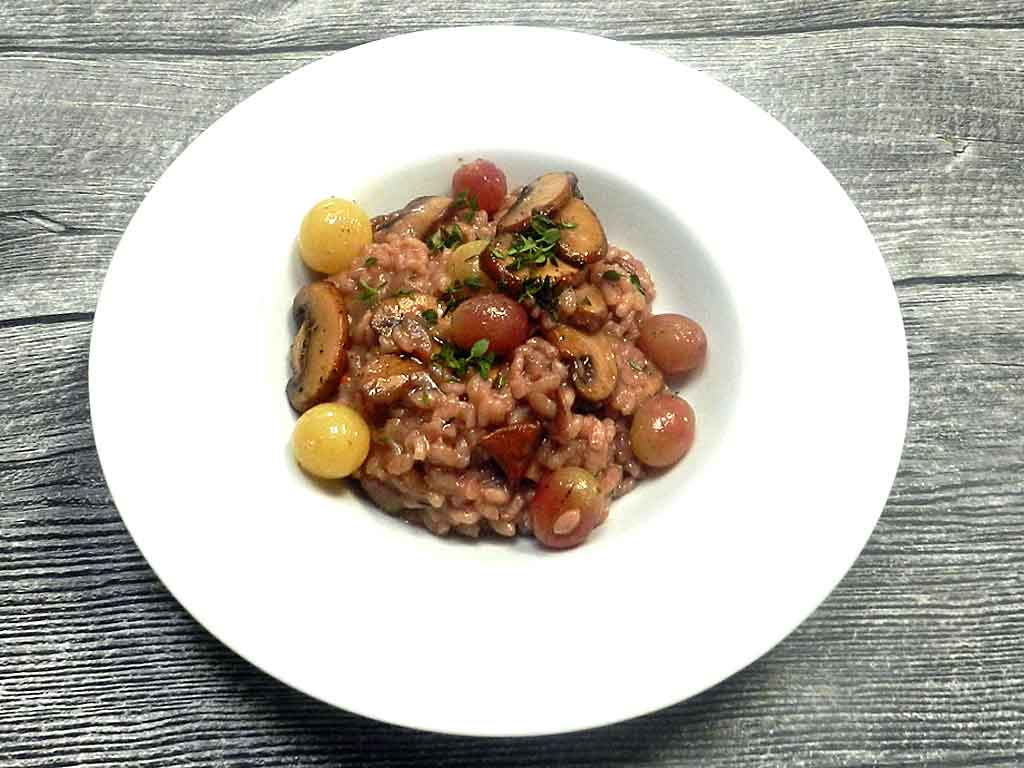 Gaumenfreunde: Risotto mit Trauben und Pilzen.