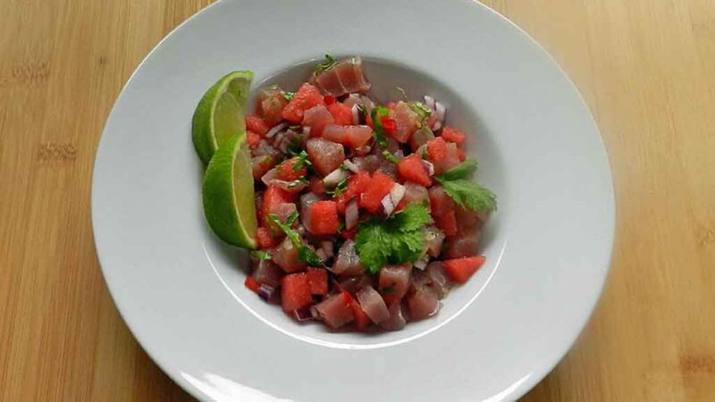 Kalte Küche: Thunfisch-Ceviche mit Wassermelone.